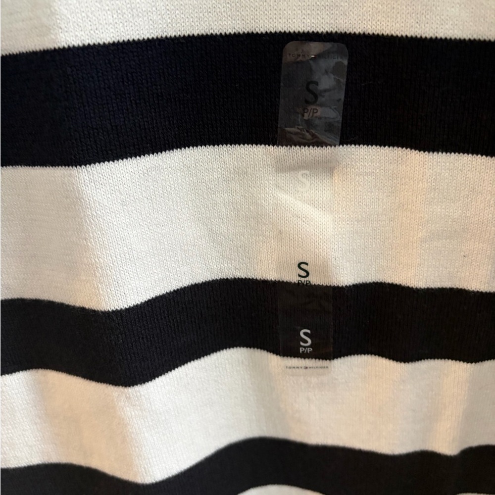 Navy and White Striped Long Sleeve Women's Top - Picture 2 of 4